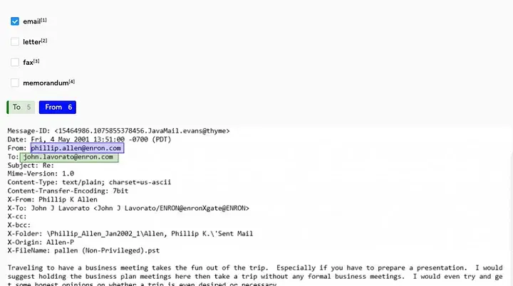 An example of an email coded